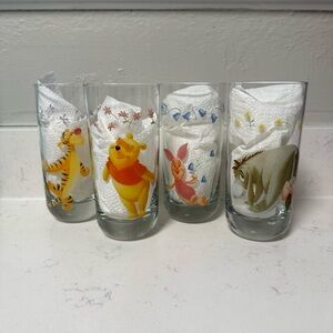 Vintage Disney Winnie the Pooh Glass Cups set of 4